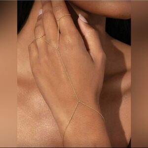 Anthropologie Gold Double Ring Hand Chain
